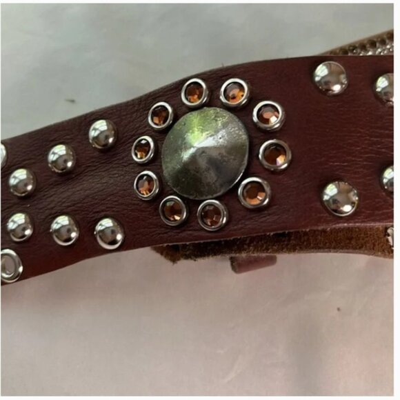 Brown Studded Leather Belt with Decorative Buckle - Unbranded main image 6